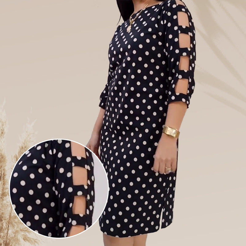 Women's Polka Dot Ausschnitt Ärmel Knielanges Kleid💞💞Trendige neue Produkte