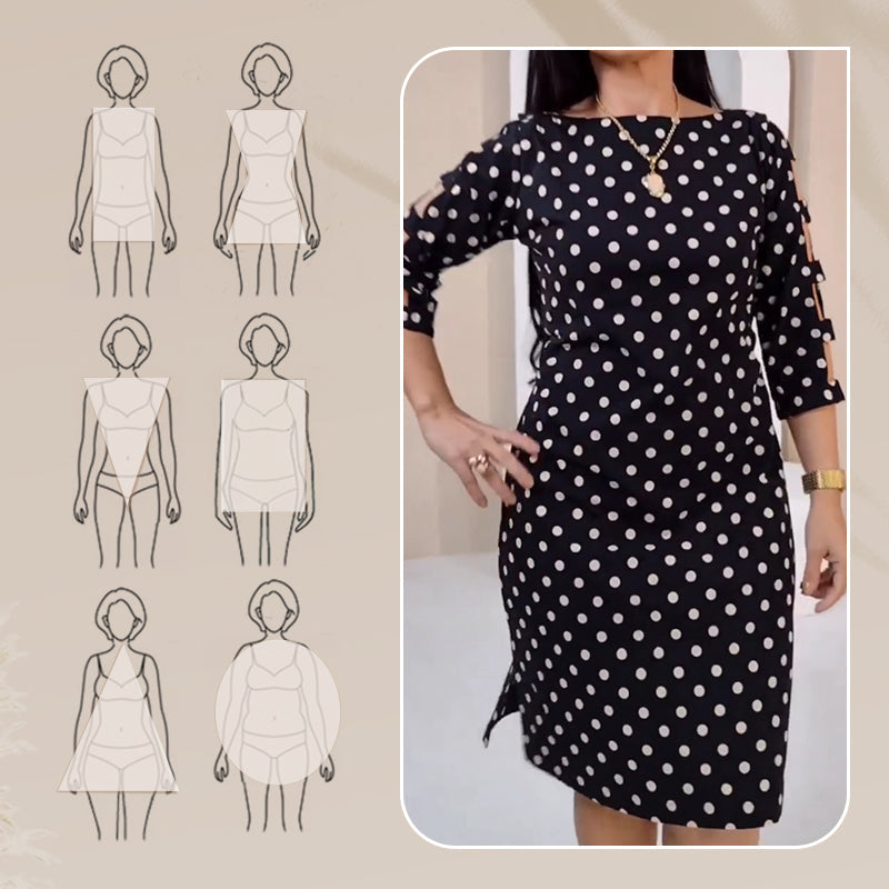 Women's Polka Dot Ausschnitt Ärmel Knielanges Kleid💞💞Trendige neue Produkte