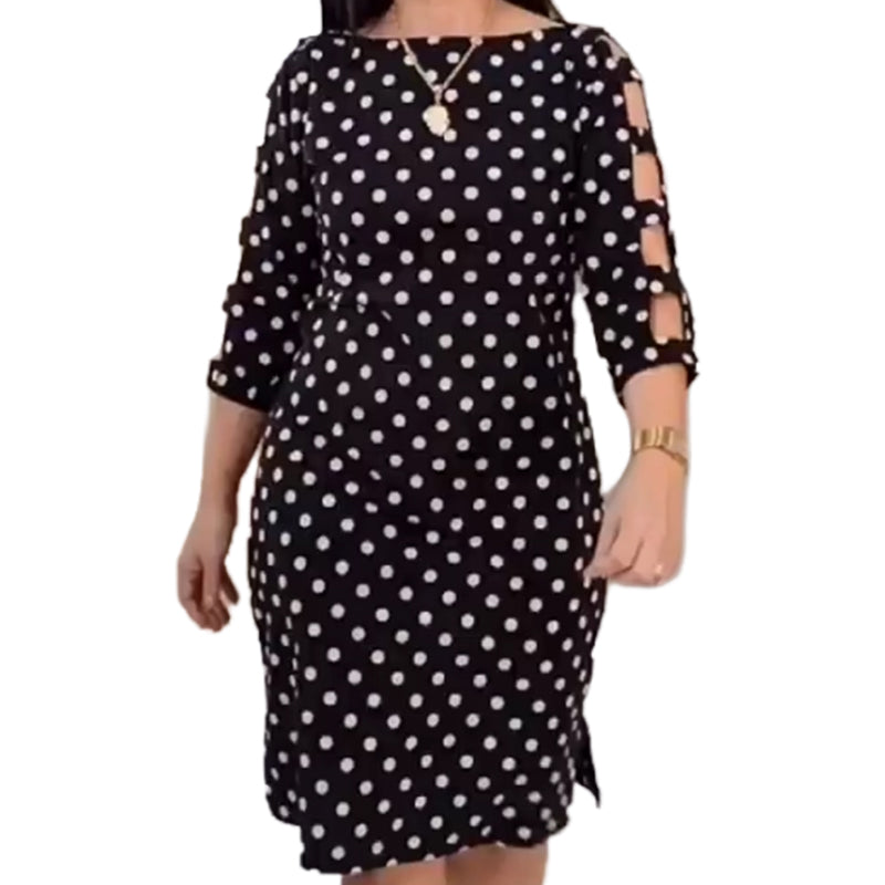 Women's Polka Dot Ausschnitt Ärmel Knielanges Kleid💞💞Trendige neue Produkte