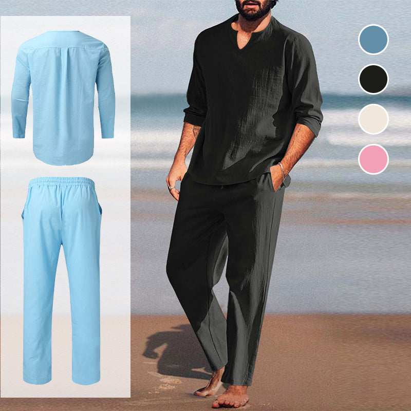 2-teiliges Herren-Set aus Oberteil und Hose mit V-Ausschnitt