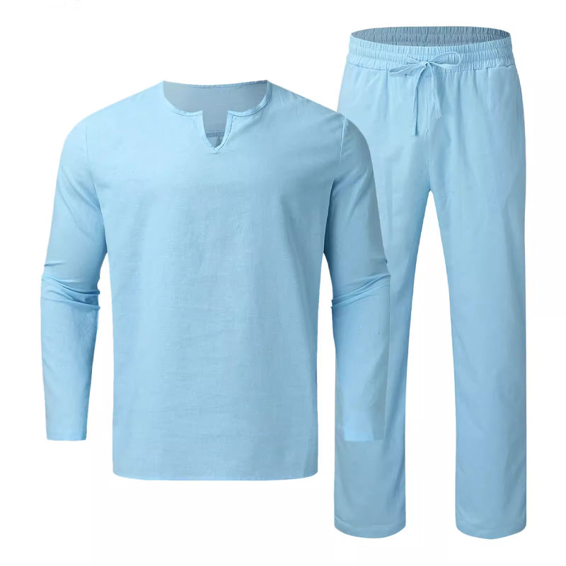 2-teiliges Herren-Set aus Oberteil und Hose mit V-Ausschnitt