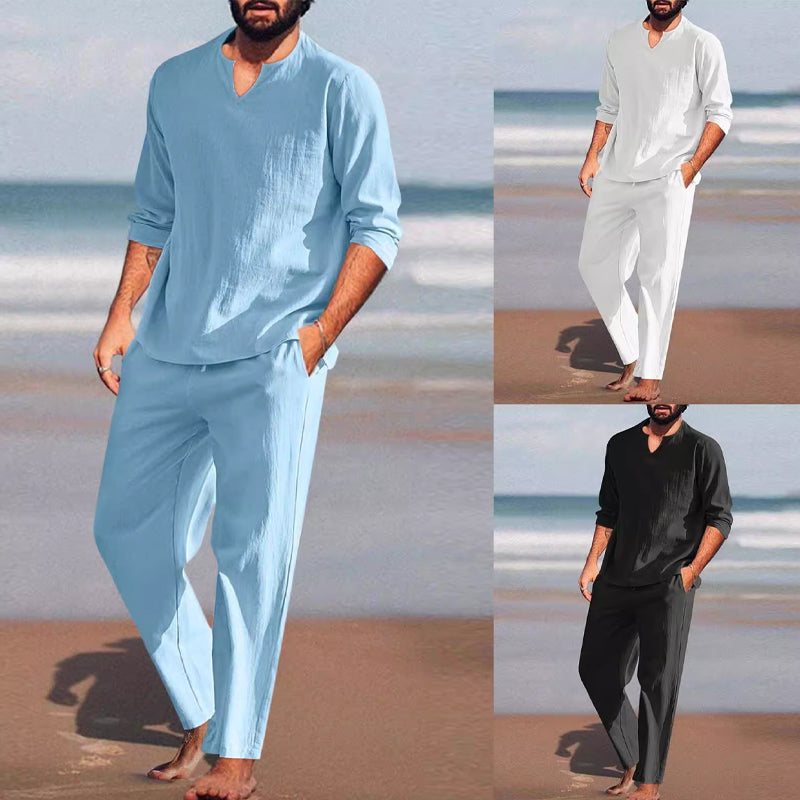 2-teiliges Herren-Set aus Oberteil und Hose mit V-Ausschnitt