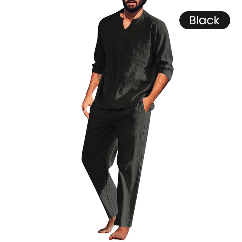 2-teiliges Herren-Set aus Oberteil und Hose mit V-Ausschnitt