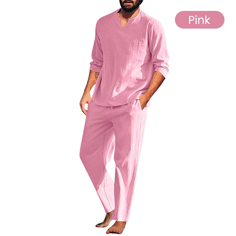 2-teiliges Herren-Set aus Oberteil und Hose mit V-Ausschnitt