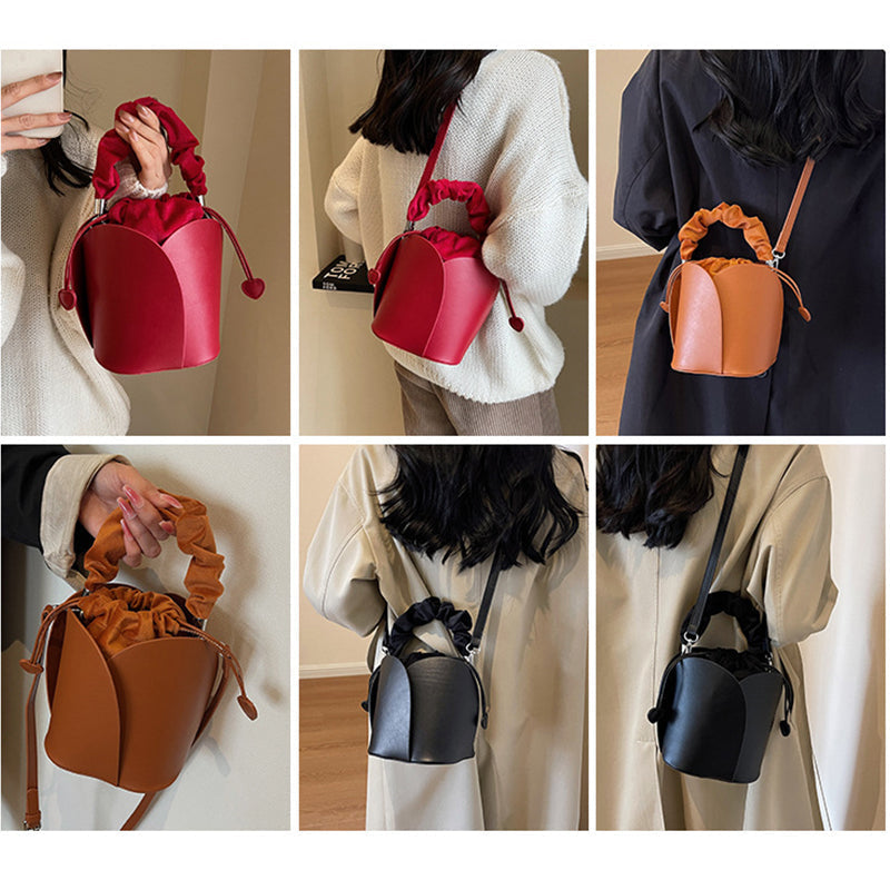 Handgefertigte Beuteltasche aus Leder mit Kordelzug für Damen