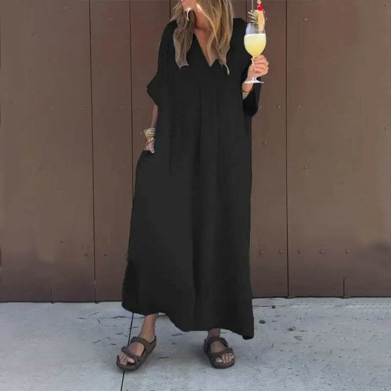 Lässiges, fließendes Kleid mit V-Ausschnitt für Damen
