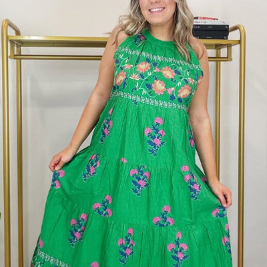 Ärmelloses Neckholder-Maxikleid mit Print