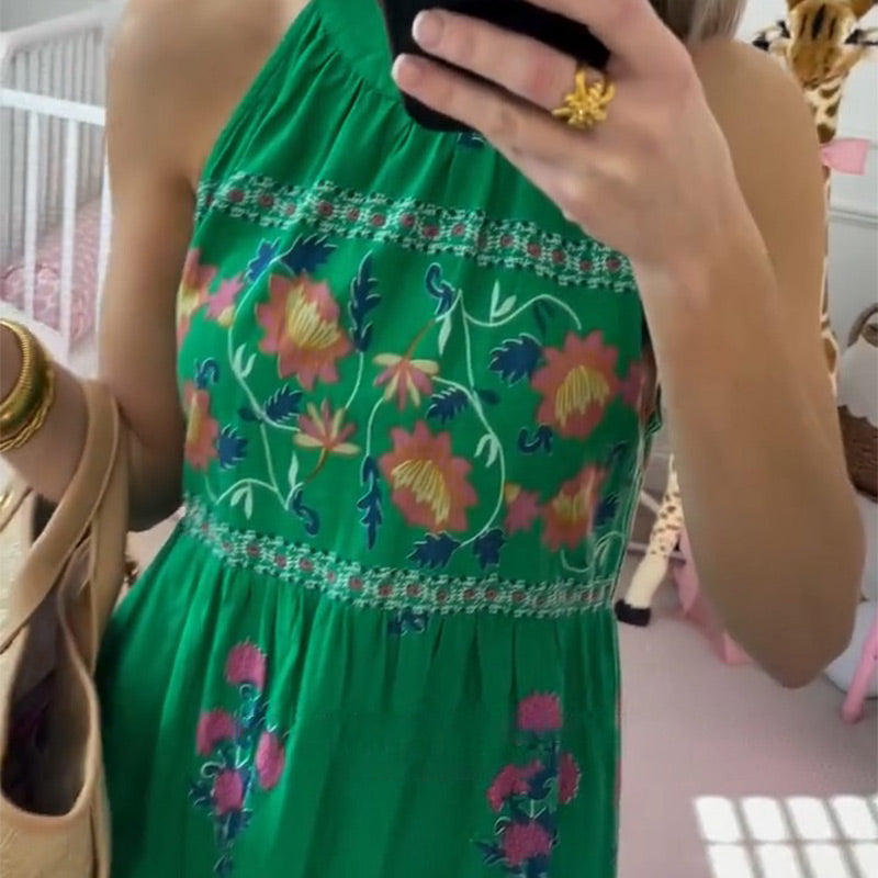 Ärmelloses Neckholder-Maxikleid mit Print