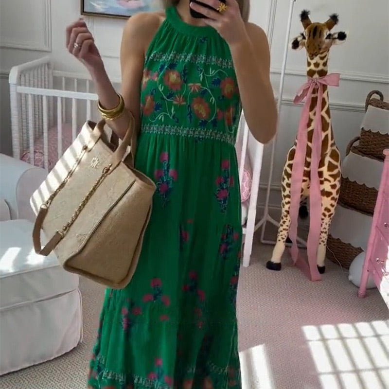 Ärmelloses Neckholder-Maxikleid mit Print