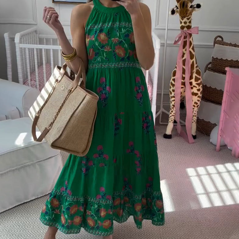 Ärmelloses Neckholder-Maxikleid mit Print