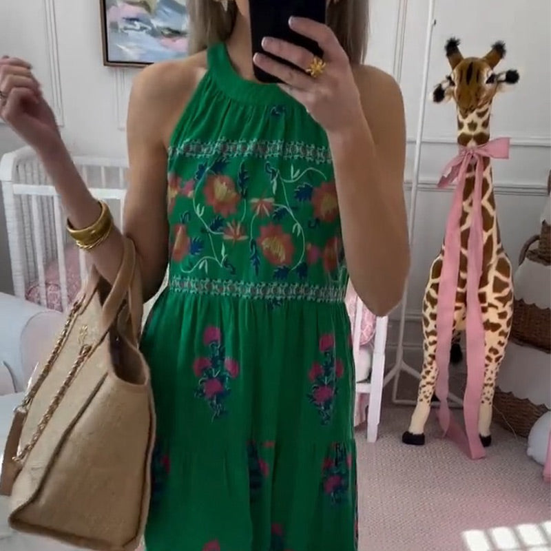 Ärmelloses Neckholder-Maxikleid mit Print