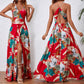Sexy Maxikleid für Damen mit Blumendruck, rückenfrei, V-Ausschnitt, hohem Schlitz