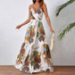 Sexy Maxikleid für Damen mit Blumendruck, rückenfrei, V-Ausschnitt, hohem Schlitz