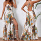 Sexy Maxikleid für Damen mit Blumendruck, rückenfrei, V-Ausschnitt, hohem Schlitz