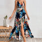 Sexy Maxikleid für Damen mit Blumendruck, rückenfrei, V-Ausschnitt, hohem Schlitz