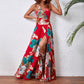 Sexy Maxikleid für Damen mit Blumendruck, rückenfrei, V-Ausschnitt, hohem Schlitz
