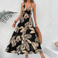 Sexy Maxikleid für Damen mit Blumendruck, rückenfrei, V-Ausschnitt, hohem Schlitz