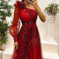 Damen modisches bedrucktes Kleid mit schräger Schulter aus Mesh