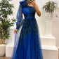 Damen modisches bedrucktes Kleid mit schräger Schulter aus Mesh