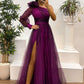 Damen modisches bedrucktes Kleid mit schräger Schulter aus Mesh