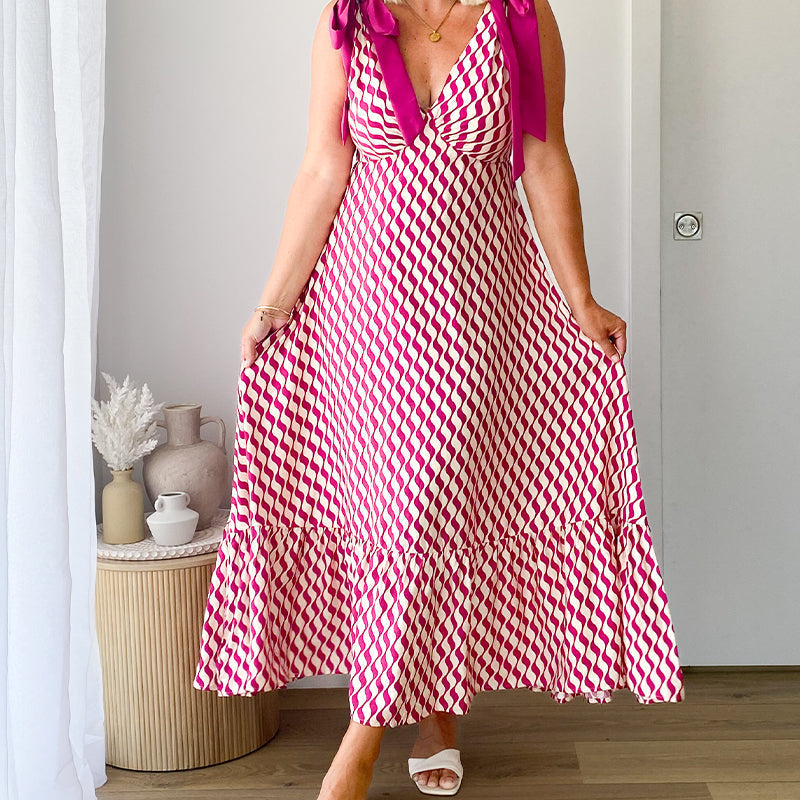 Lässiges, ärmelloses, bedrucktes Damenkleid mit V-Ausschnitt