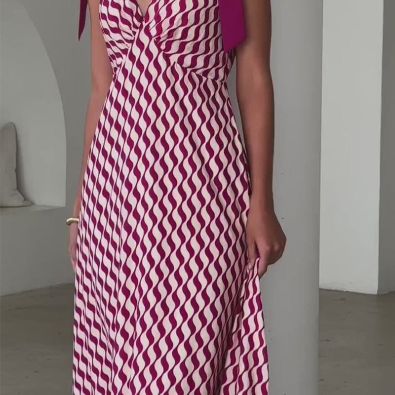 Lässiges, ärmelloses, bedrucktes Damenkleid mit V-Ausschnitt