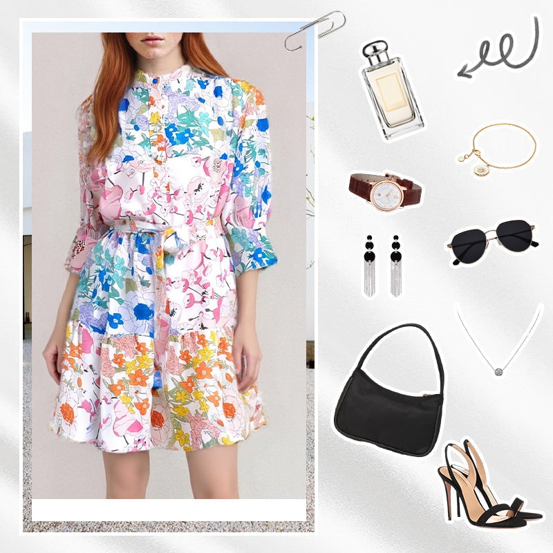 Minikleid mit Knopfverschluss und Blumendruck