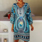 Damenkleid mit V-Ausschnitt und langen Ärmeln im Bohemian-Print