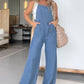 Damen lässiger und ärmelloser Jeans-Overall mit weitem Bein