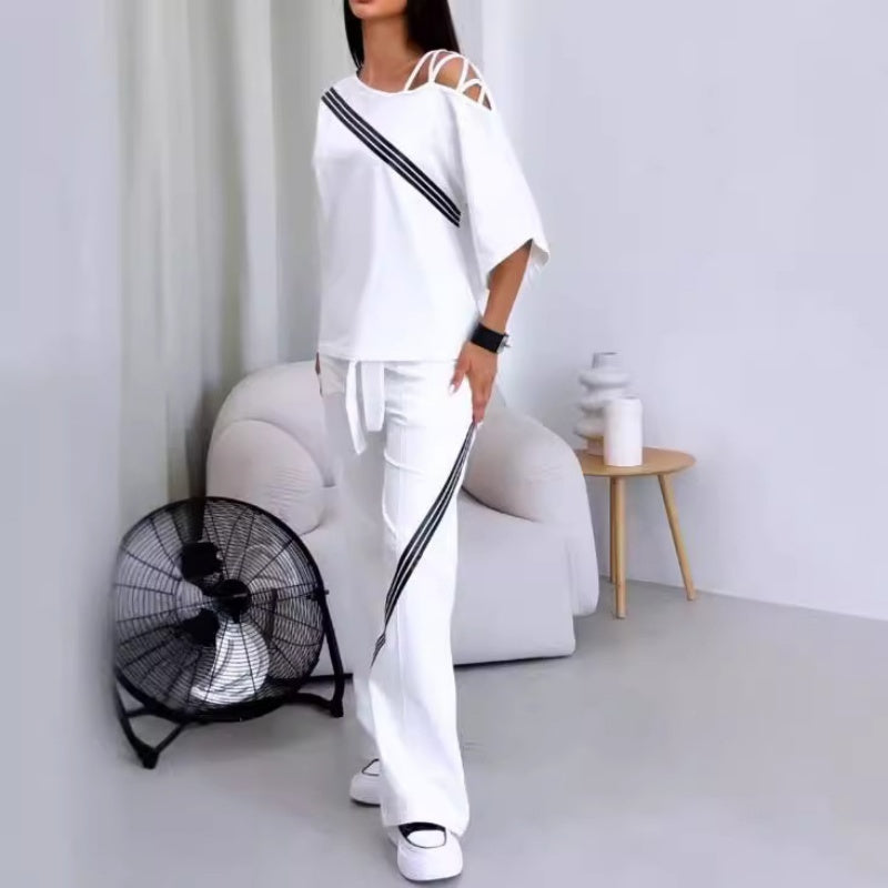 🎁 Hot Sale 49% OFF 🔥Damen gestreifte Kurzarm-Oberteile ＆ Hosen Zweiteiliges Set