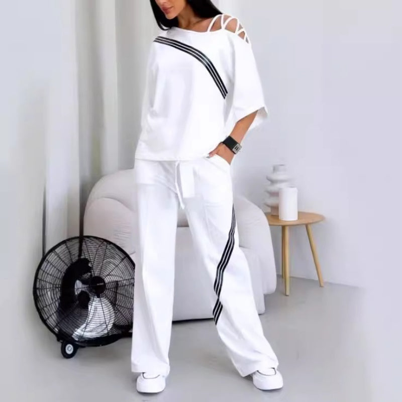 🎁 Hot Sale 49% OFF 🔥Damen gestreifte Kurzarm-Oberteile ＆ Hosen Zweiteiliges Set