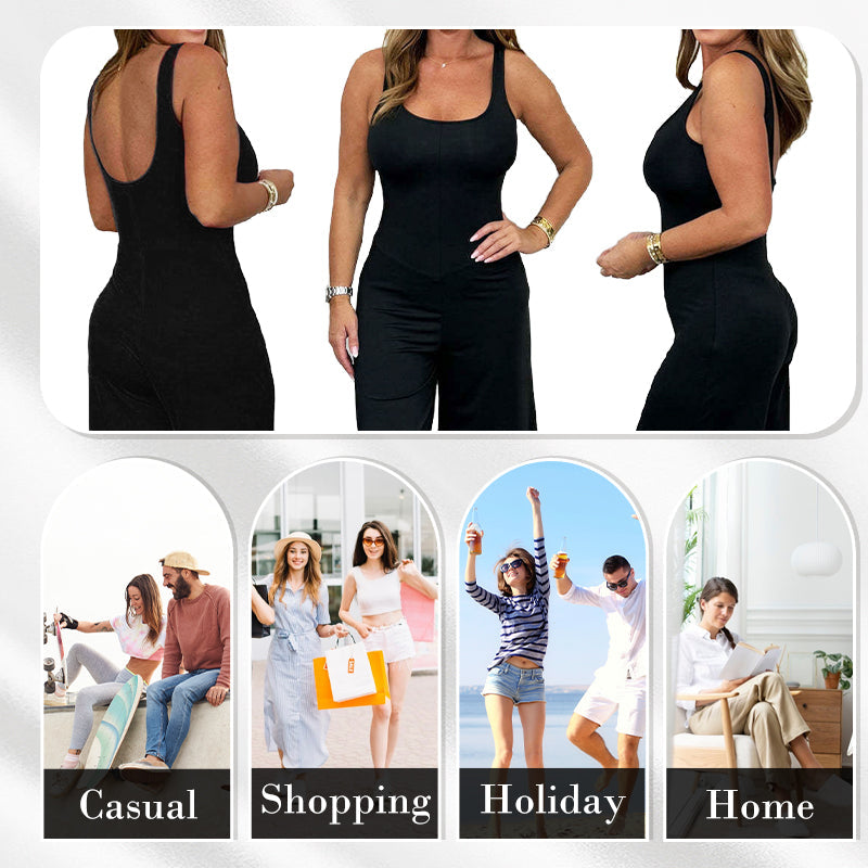 Sexy, rückenfreier Jumpsuit mit U-Ausschnitt und weitem Bein für Damen