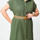 Einfarbiges, lässiges Button-Down-Kleid für Damen