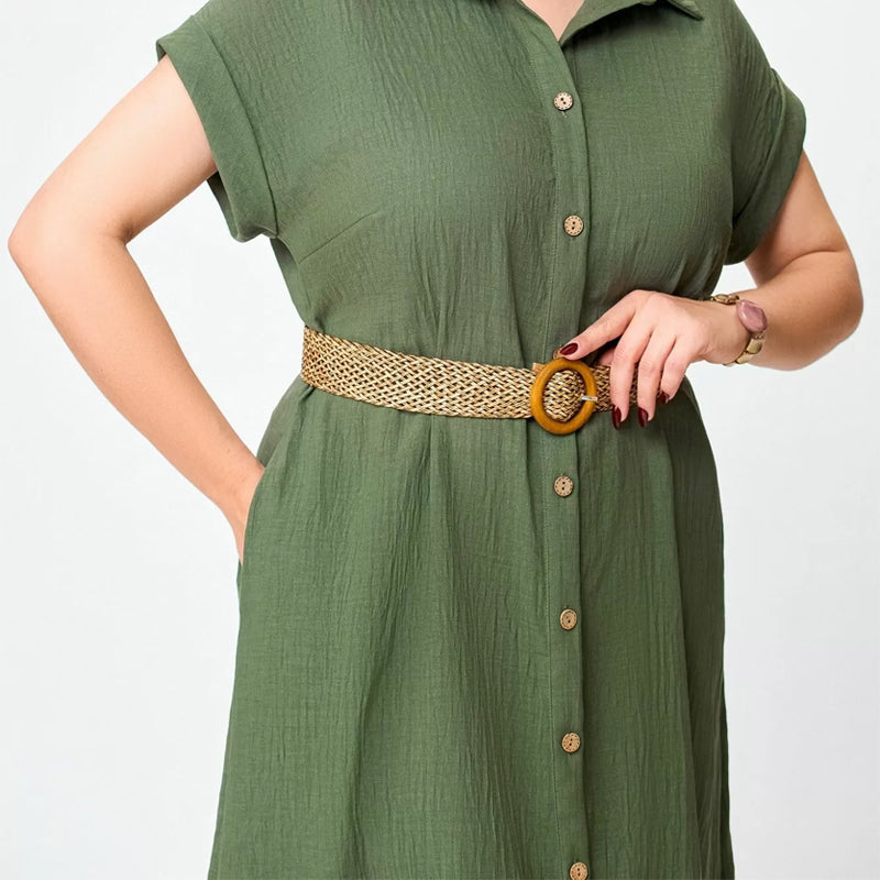 Einfarbiges, lässiges Button-Down-Kleid für Damen