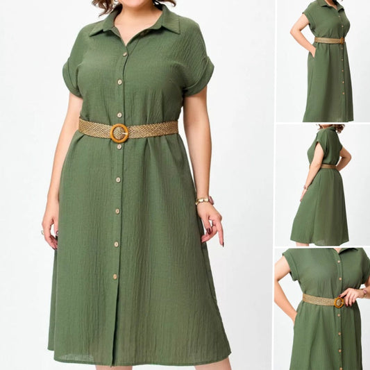 Einfarbiges, lässiges Button-Down-Kleid für Damen
