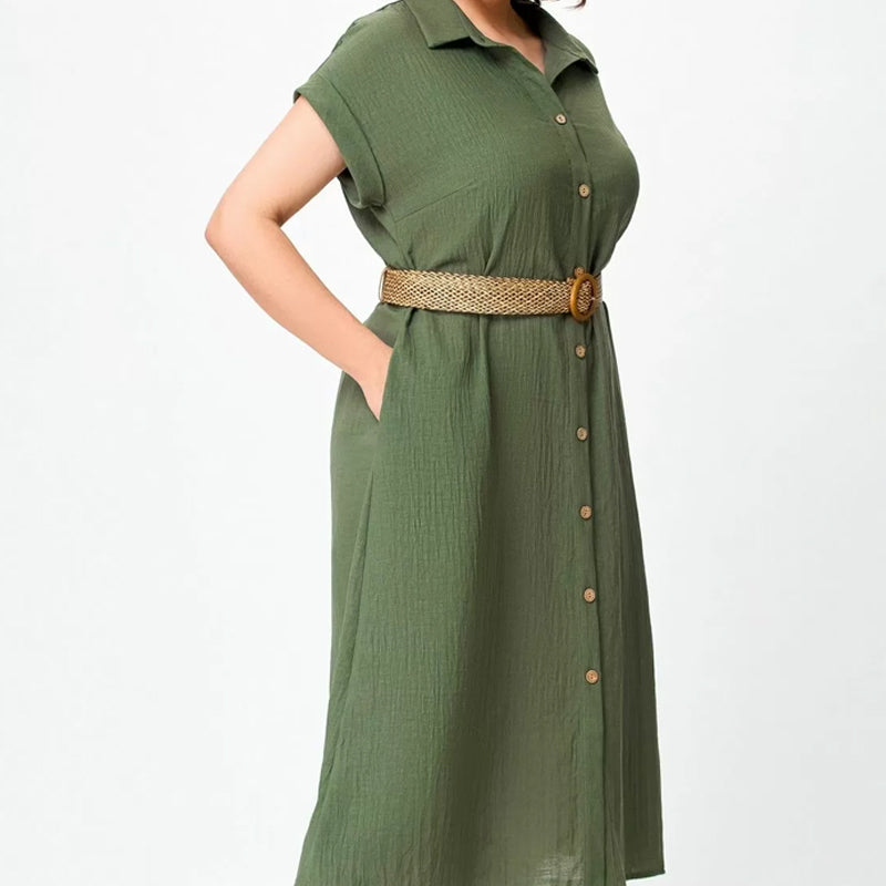 Einfarbiges, lässiges Button-Down-Kleid für Damen