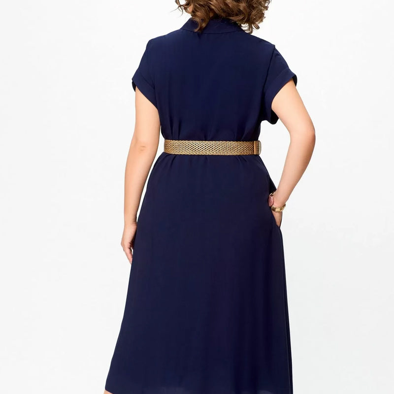 Einfarbiges, lässiges Button-Down-Kleid für Damen