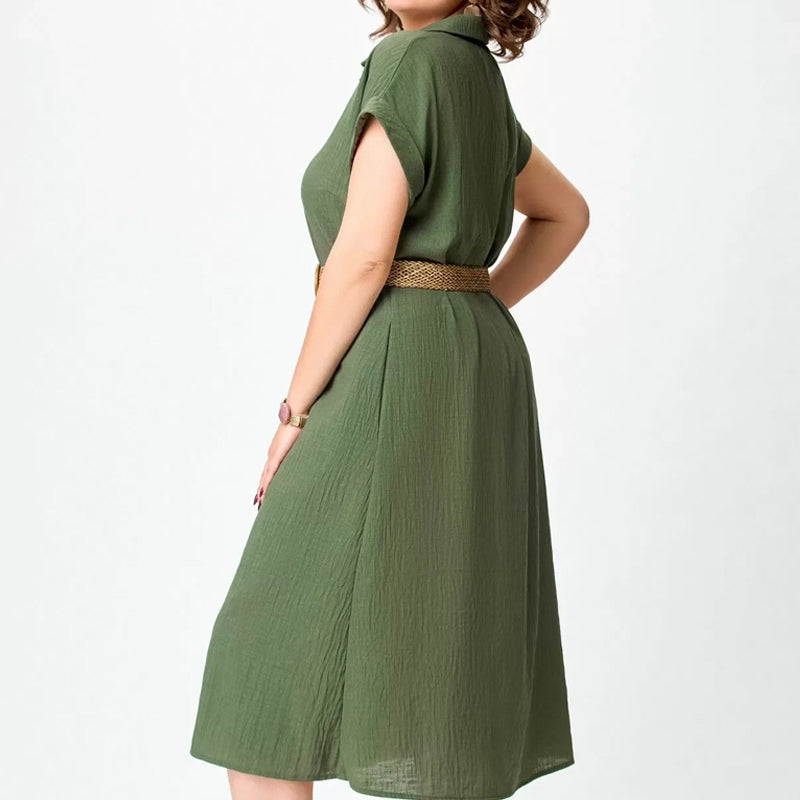 Einfarbiges, lässiges Button-Down-Kleid für Damen