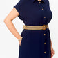 Einfarbiges, lässiges Button-Down-Kleid für Damen