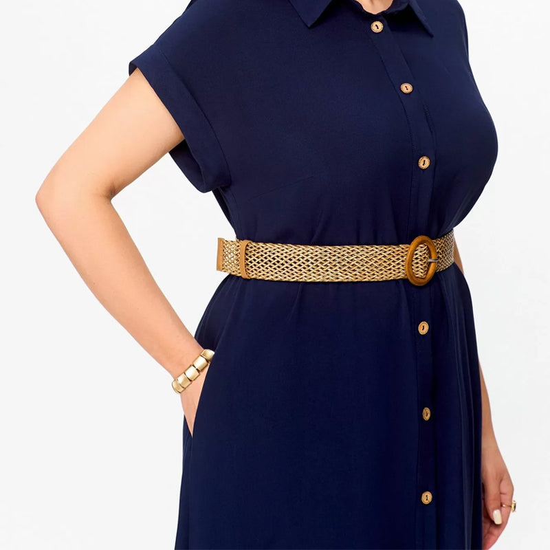 Einfarbiges, lässiges Button-Down-Kleid für Damen