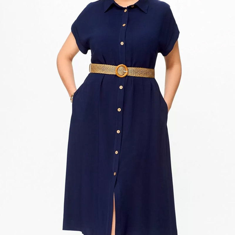 Einfarbiges, lässiges Button-Down-Kleid für Damen