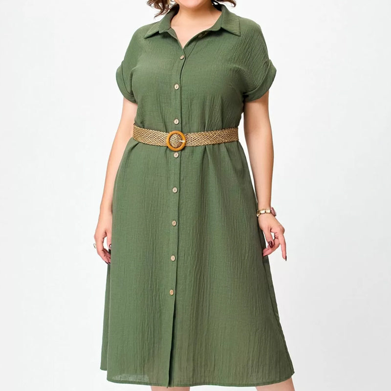 Einfarbiges, lässiges Button-Down-Kleid für Damen