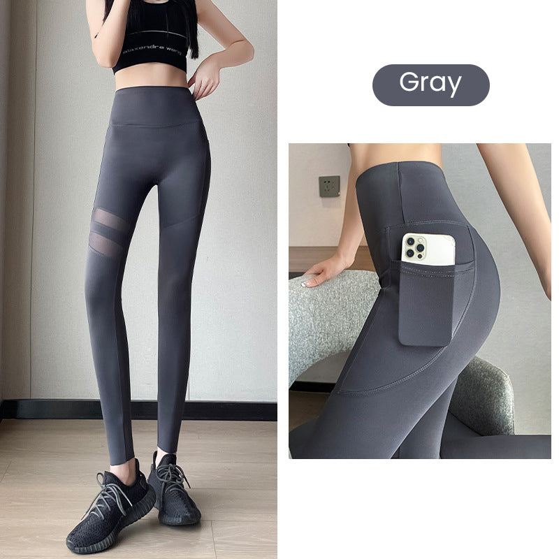 Hochtaillierte Netz-Leggings mit Taschen für Frauen