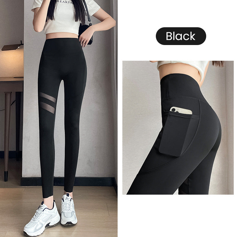 Hochtaillierte Netz-Leggings mit Taschen für Frauen