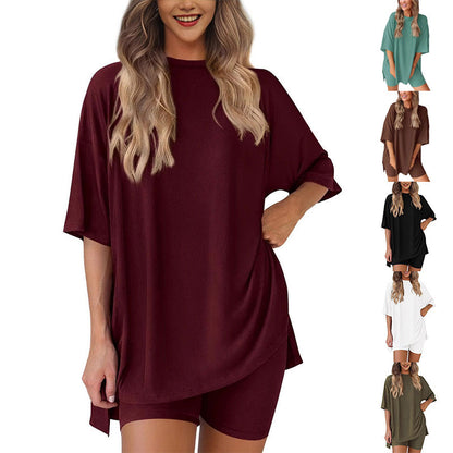 💥Lockeres, modisches, einfarbiges, lässiges zweiteiliges Set mit kurzen Ärmeln und Shorts