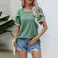 Lässiges Damen-T-Shirt mit Rundhalsausschnitt und Ärmeln mit Bommelbesatz