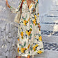 💃 Heißer Verkauf 49% OFF 🎁 LUNE Random Print Deep V-Ausschnitt Laternenärmel Gathered Taille Kleid