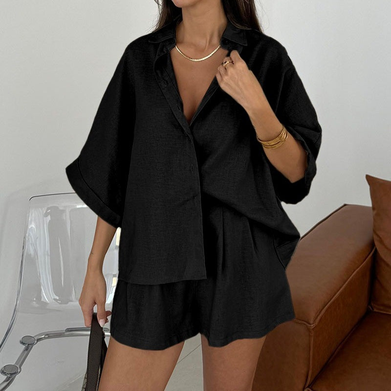 Lässiges Damen-Set aus Reverstop und Shorts mit hoher Taille