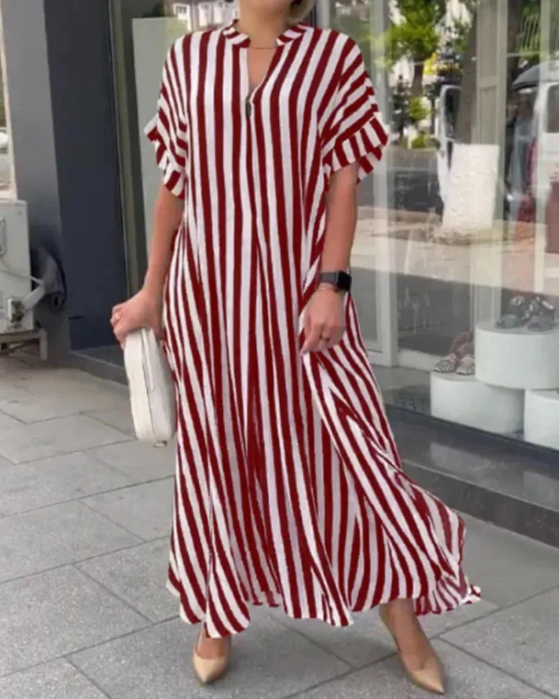 🎁✨Was soll ich morgen anziehen?🔥 Gestreiftes Maxikleid mit V-Ausschnitt (kostenloser Versand)