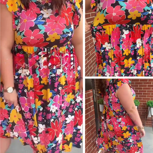 Trendiges, dehnbares, ärmelloses Kleid mit Blumendruck für Damen